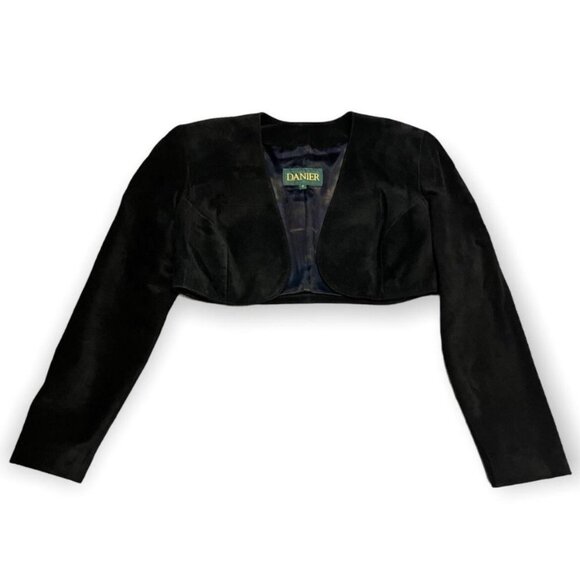 Danier Vintage 90s SUEDE LEATHER Black 2-pc Pants & Cropped Jacket XS - Picture 5 of 8